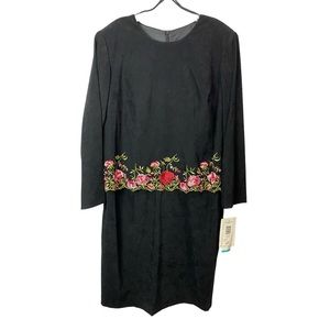 Positive Attitude Women's 16 Petite black floral flower embroidered dress